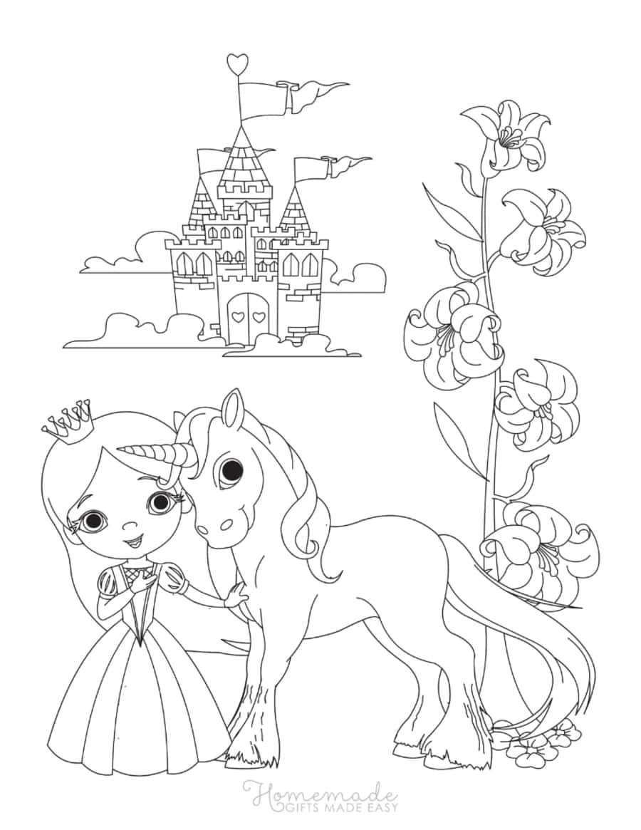 Princess Unicorn Palace Unicorn Kids Coloring Pages Pdf Free Vectors